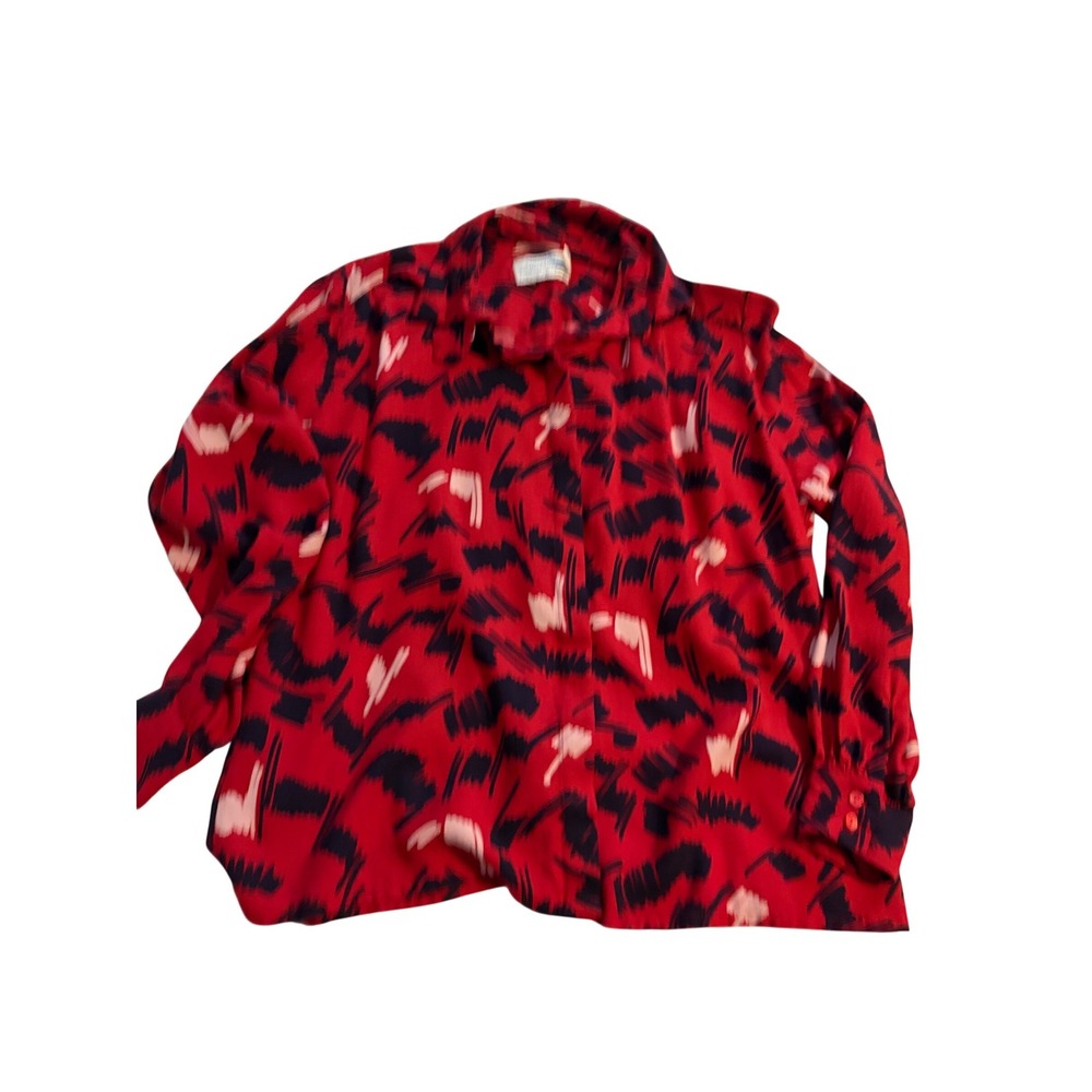 Country Sophisticates Pendleton Blouse Abstract‎ Red Navy Wool Blend Vintage L